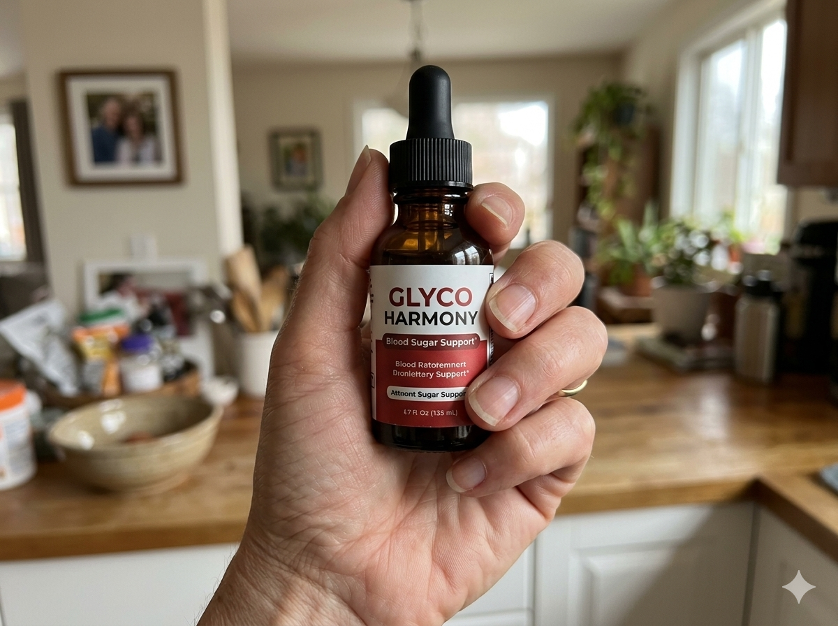 Glyco Harmony blood sugar support dropper bottle held in hand